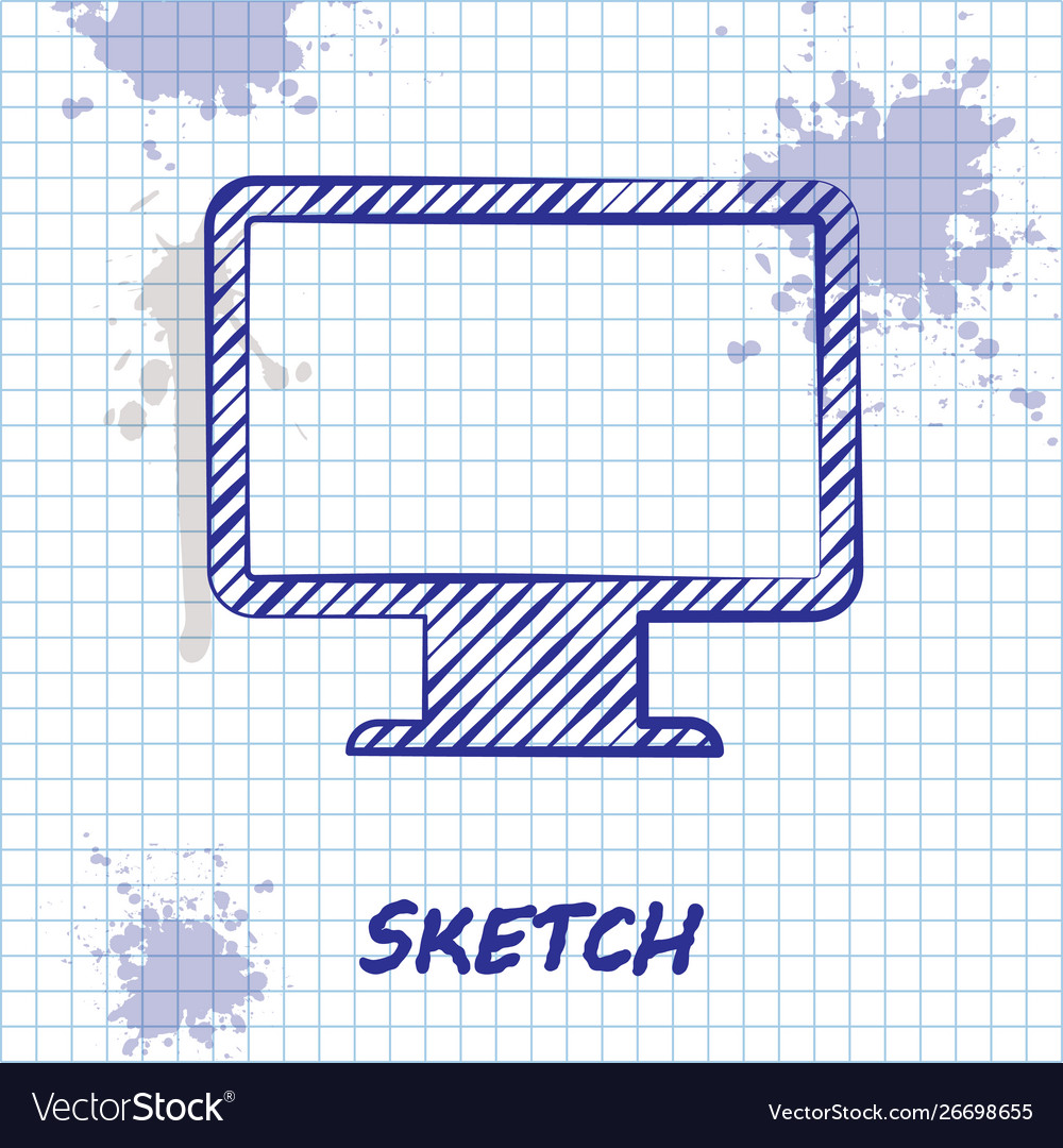Sketch line computer monitor screen icon isolated vector image Sketch line computer monitor screen icon isolated