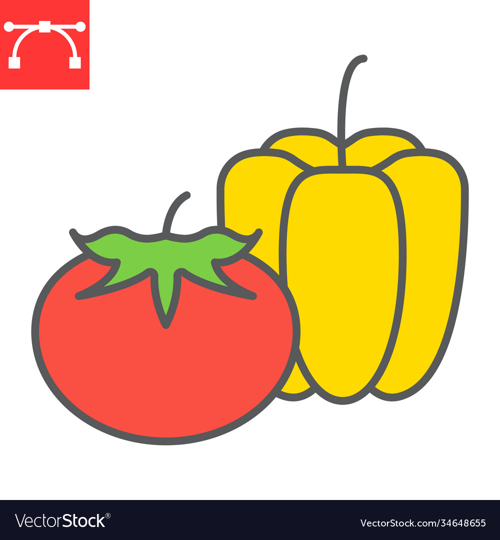 Vegetables color line icon bell pepper and tomato