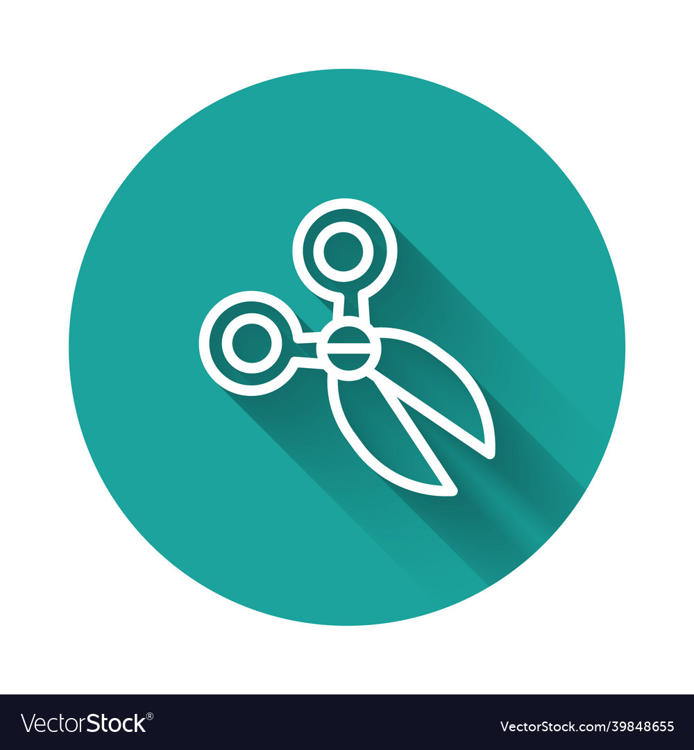 White line scissors icon isolated with long shadow