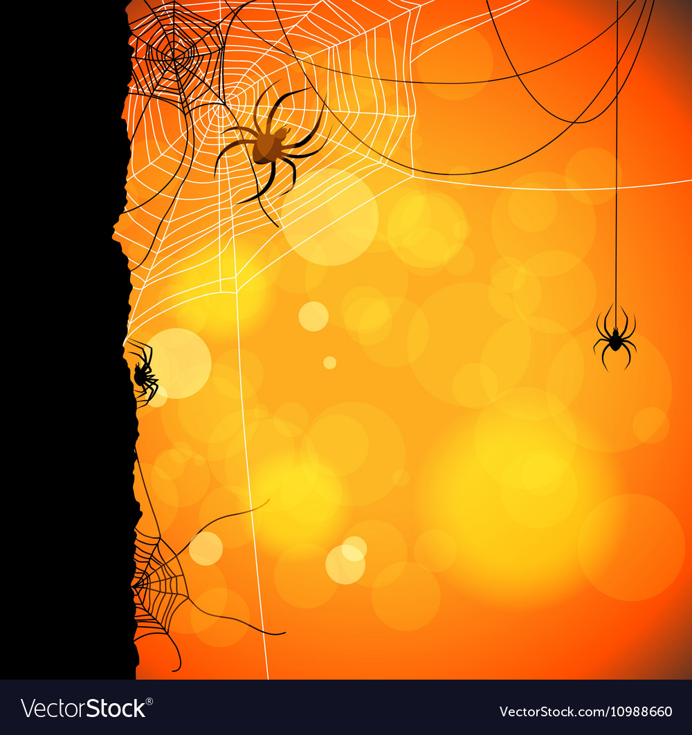 Autumn orange background with spiders and web