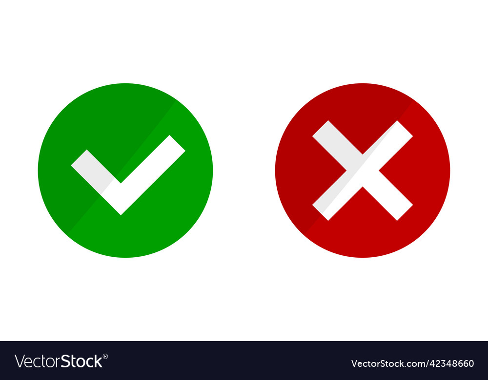 Check marks and cross of success failure
