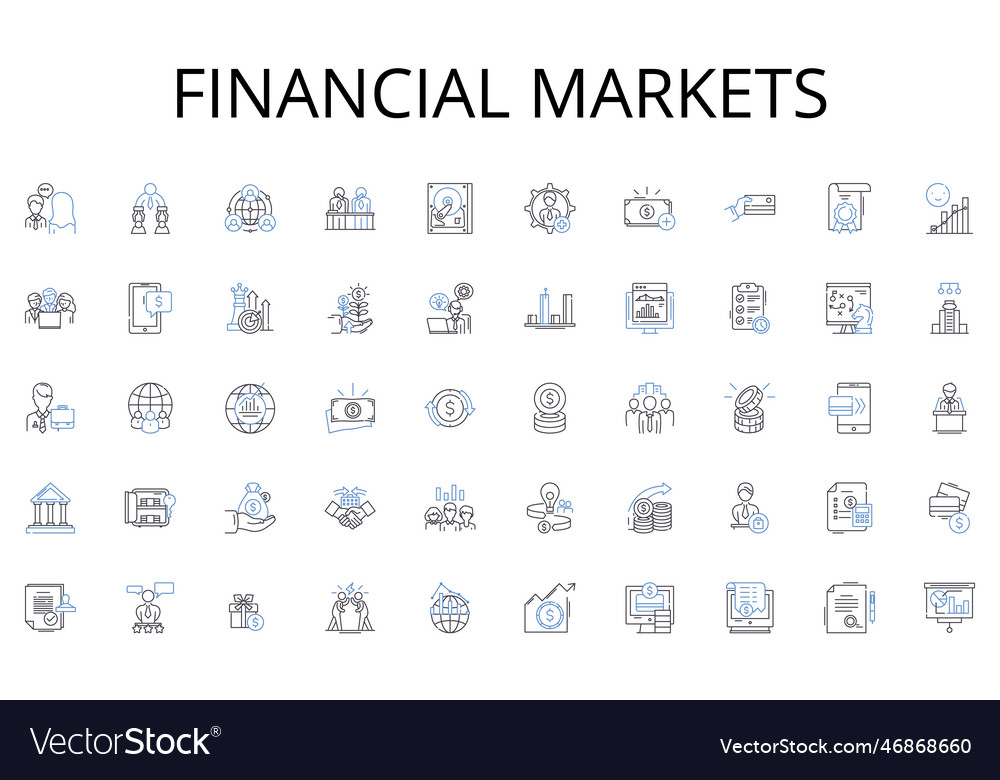 Financial markets line icons collection choice