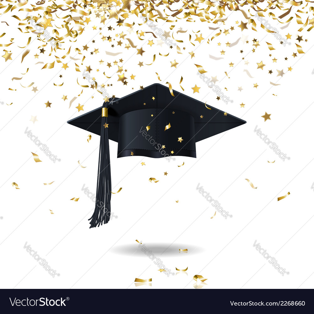 Graduate Cap And Confetti Royalty Free Vector Image