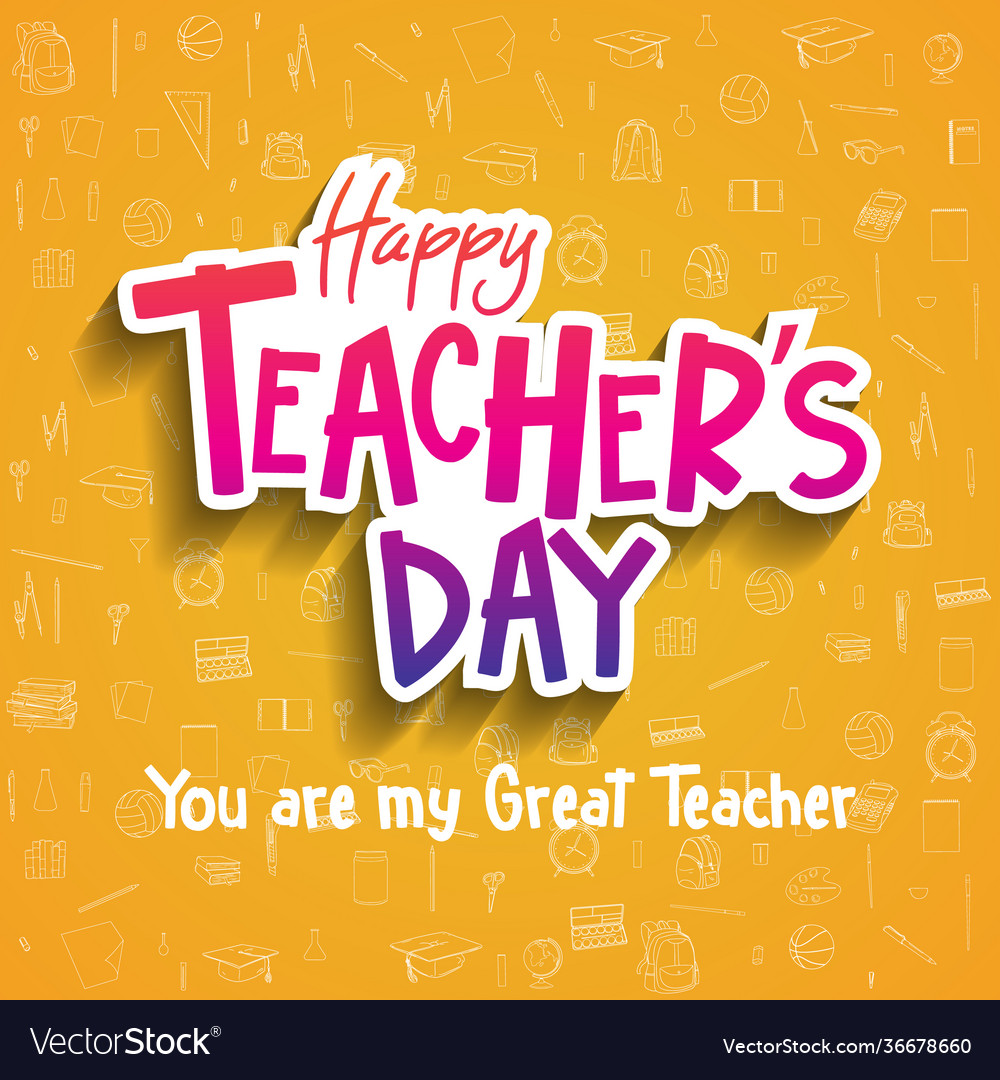 Happy teacher day sticker style with school Vector Image