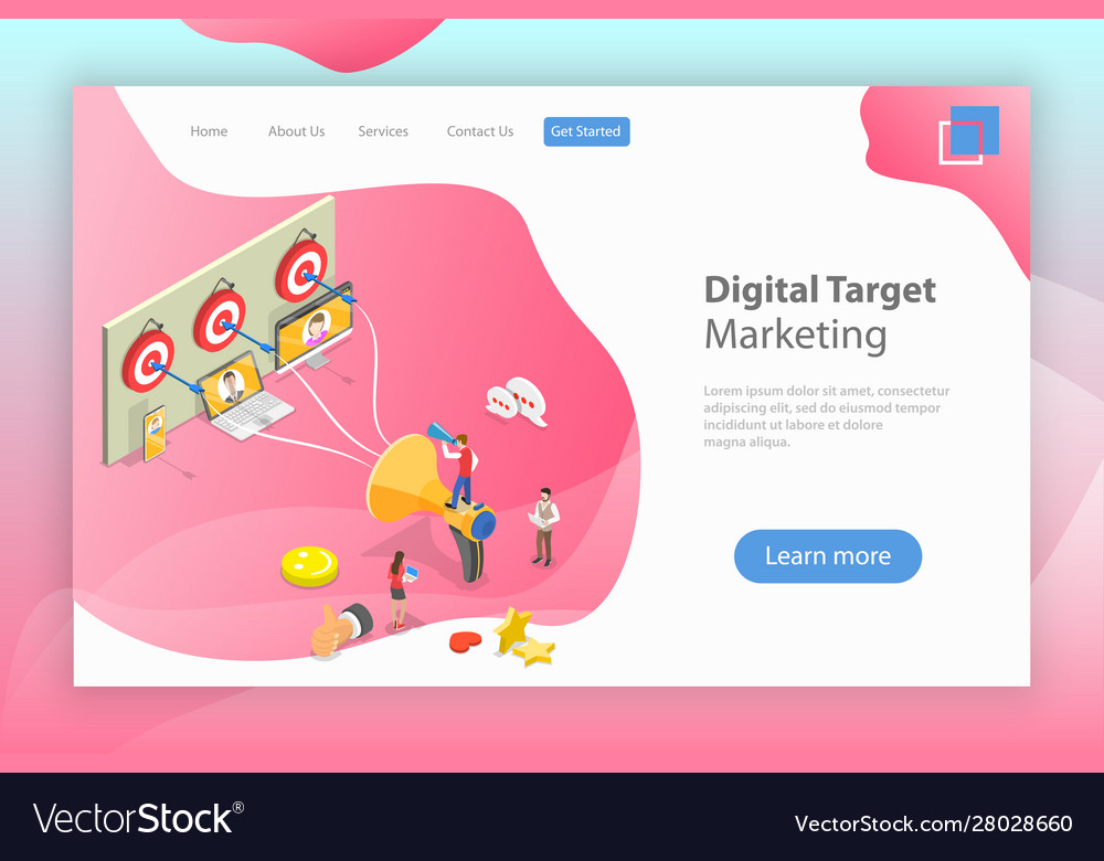 Isometric flat landing page template Royalty Free Vector