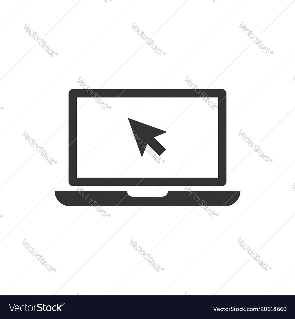 Laptop notebook with mouse cursor icon in flat