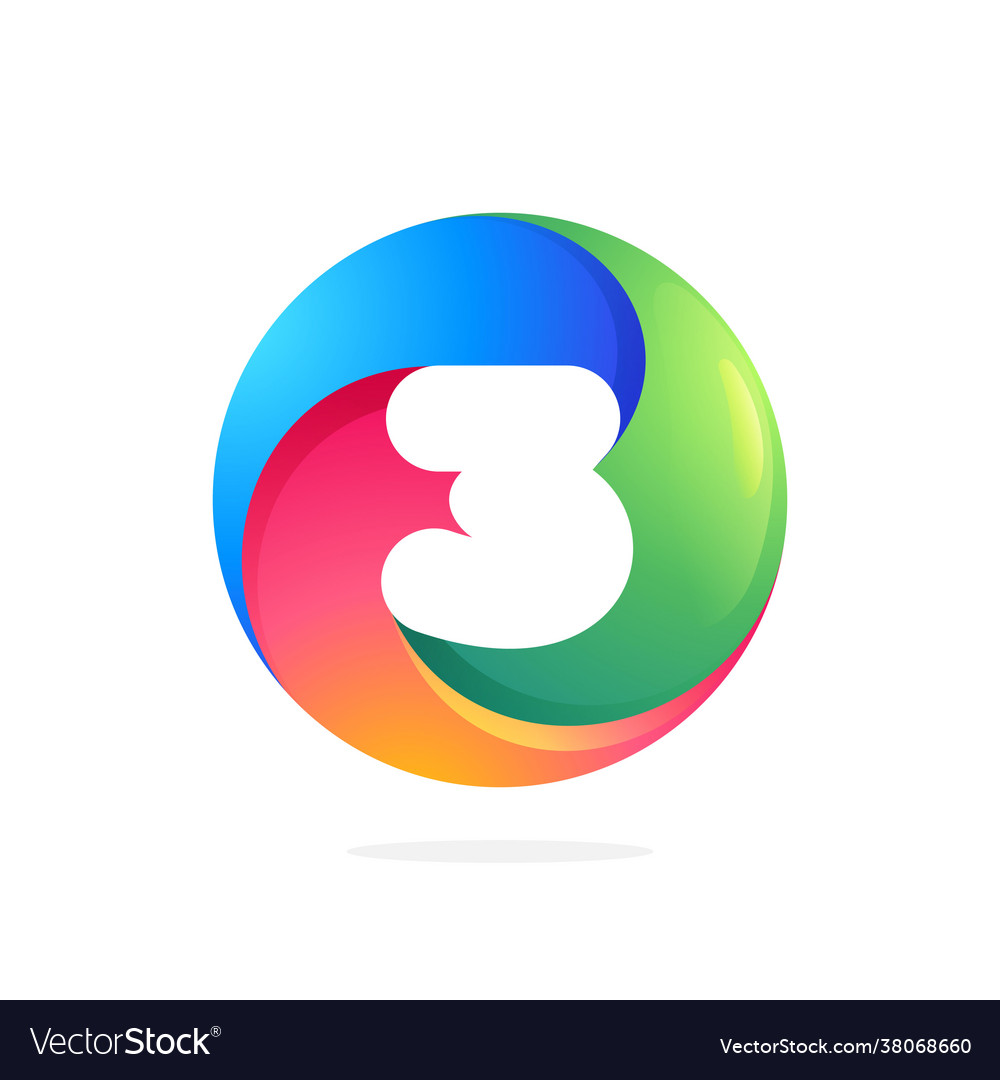 Number three logo inside swirling loop circle Vector Image Number three logo inside swirling loop circle