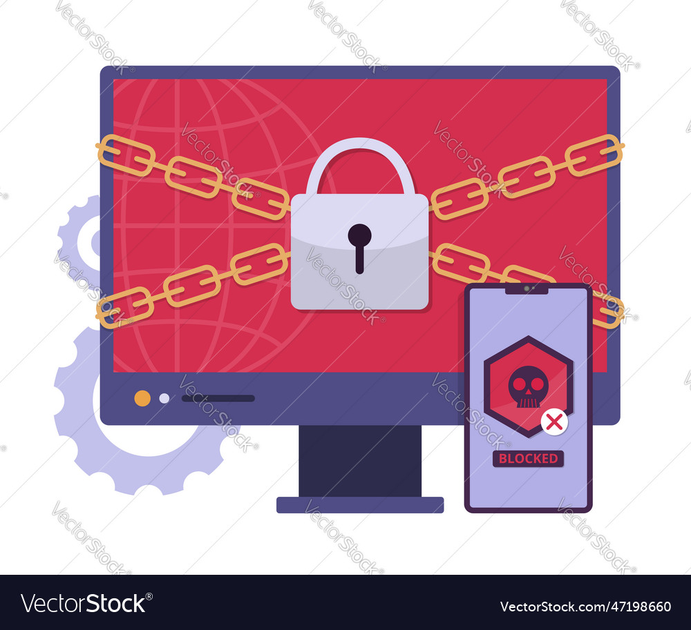 Ransomware attack computer and digital device vector image Ransomware attack computer and digital device