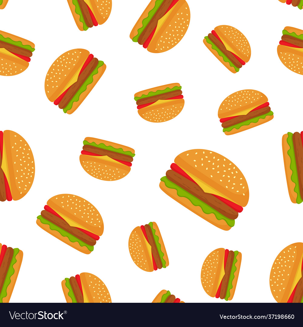 Seamless pattern with burger on white background