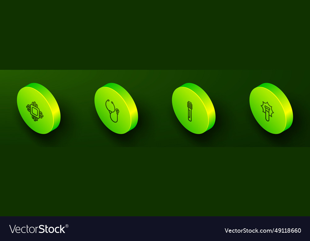 Set isometric line processor cpu stethoscope test vector image Set isometric line processor cpu stethoscope test