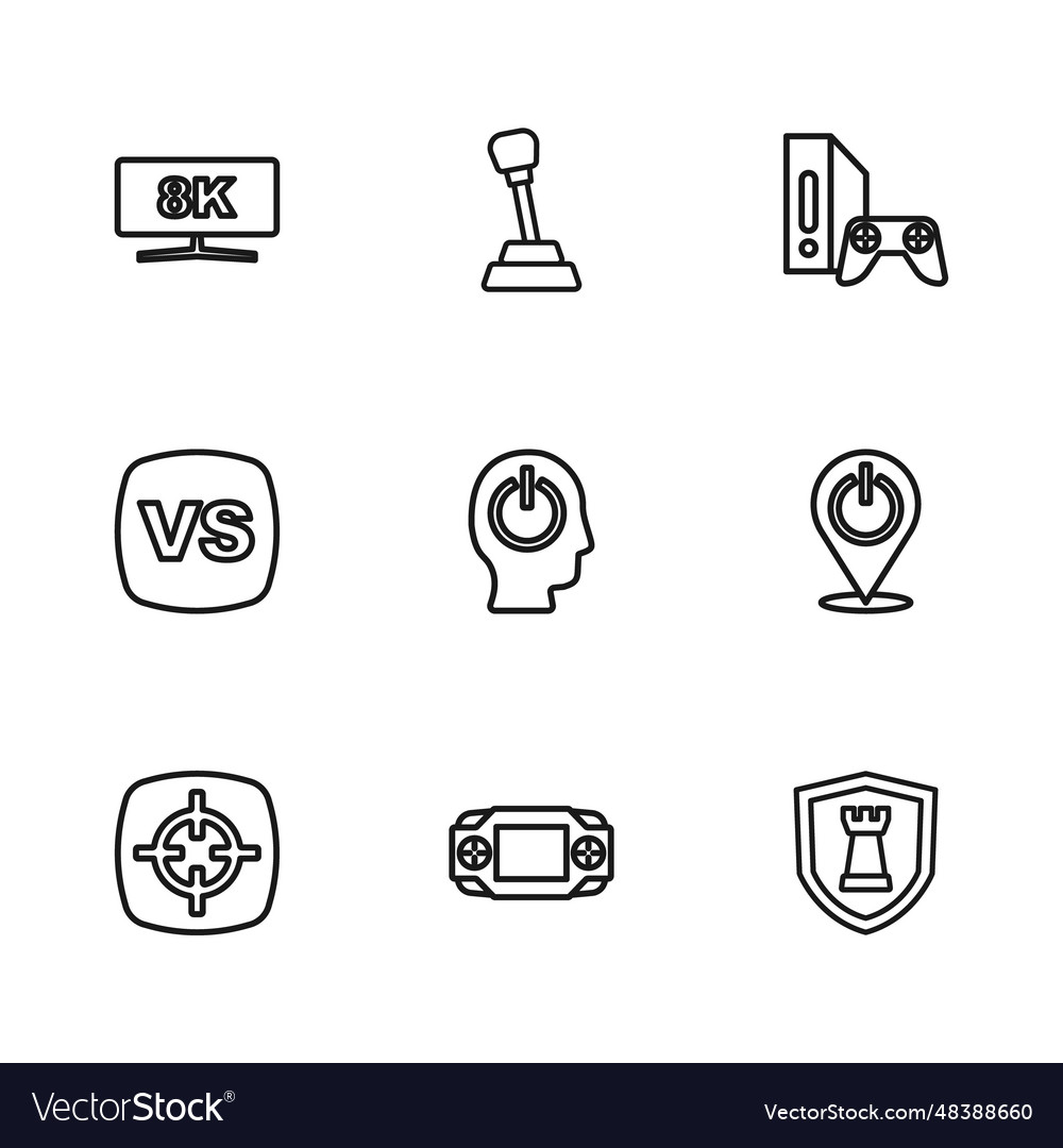 Set line portable video game console power button vector image Set line portable video game console power button