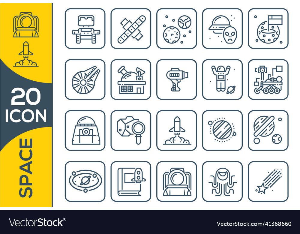 Set of space icon in outline style for web Vector Image Set of space icon in outline style for web