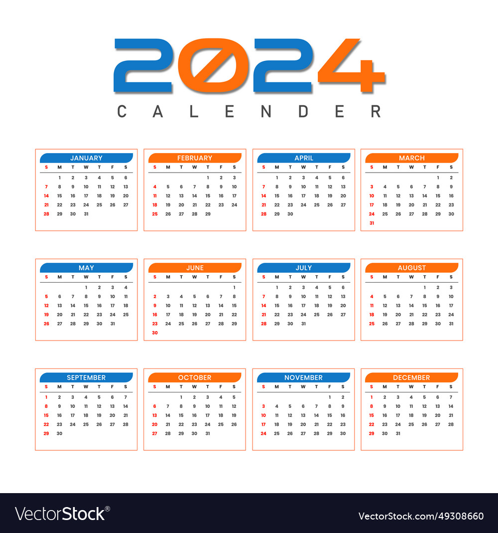 Stylish 2024 new year calendar blue template Vector Image