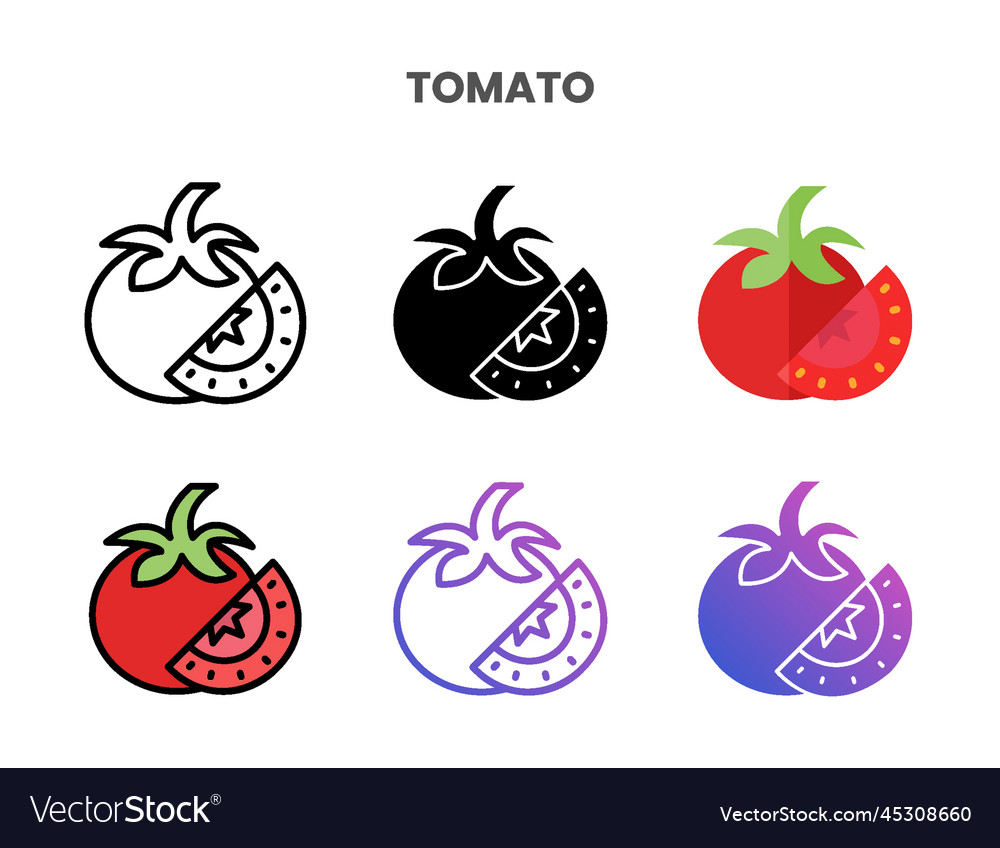 Tomato icons set with different styles