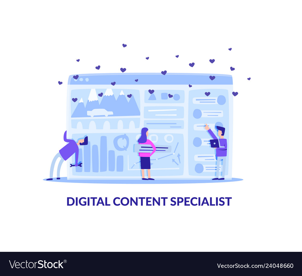 Working Digital Content Specialist Flat Banner Vector Image