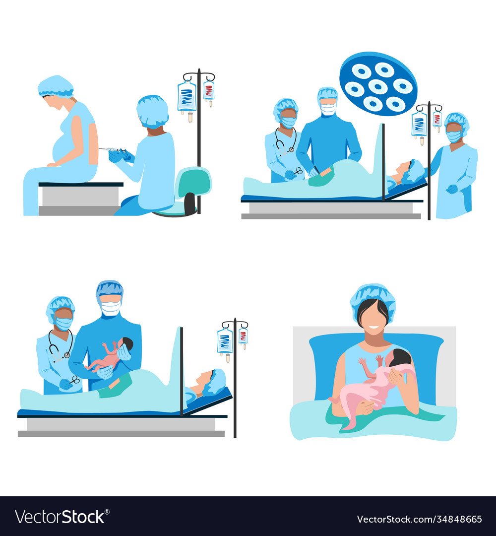 Cesarean Section Set Royalty Free Vector Image