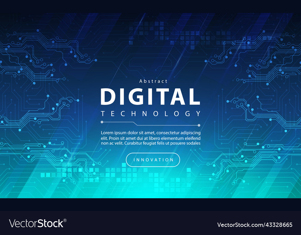 Digital technology banner green blue background ai