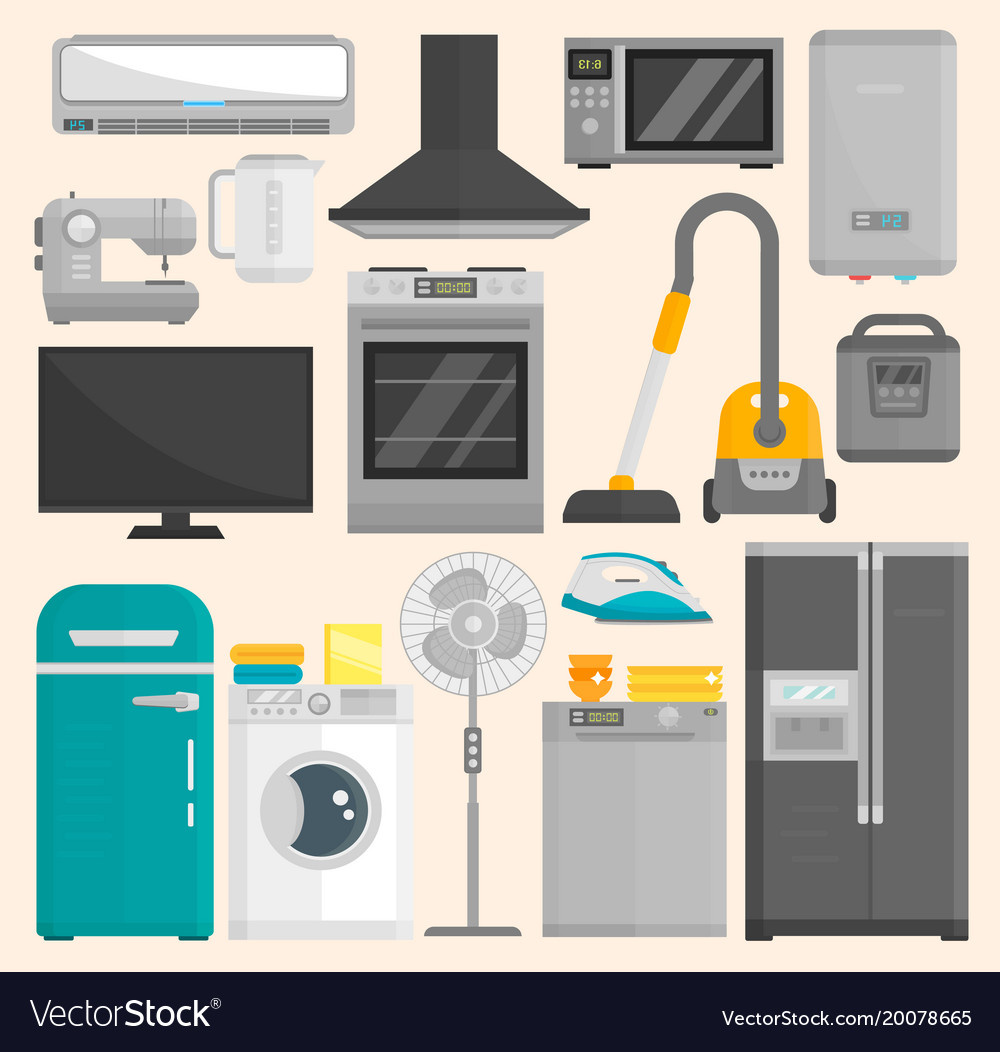 Group of home appliances isolated on white Vector Image