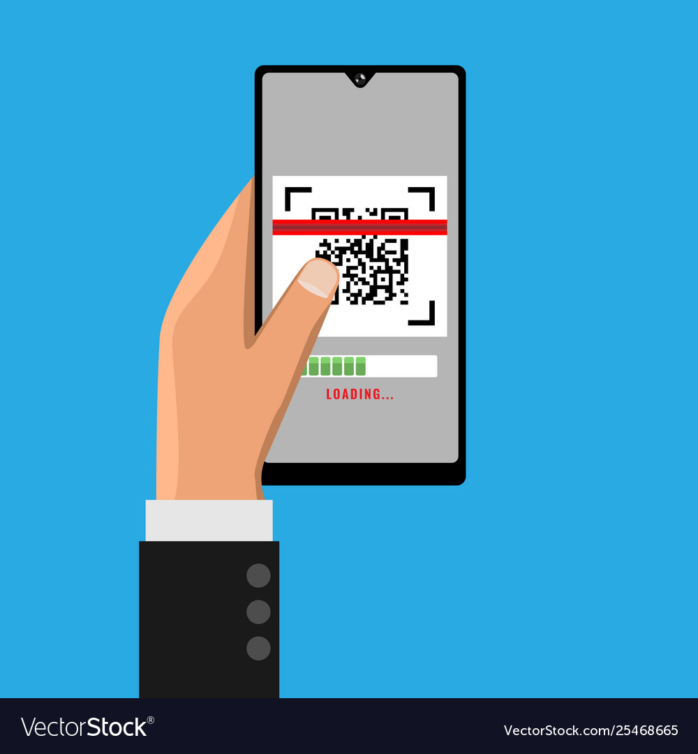 Hand holding smartphone and scanning qr code