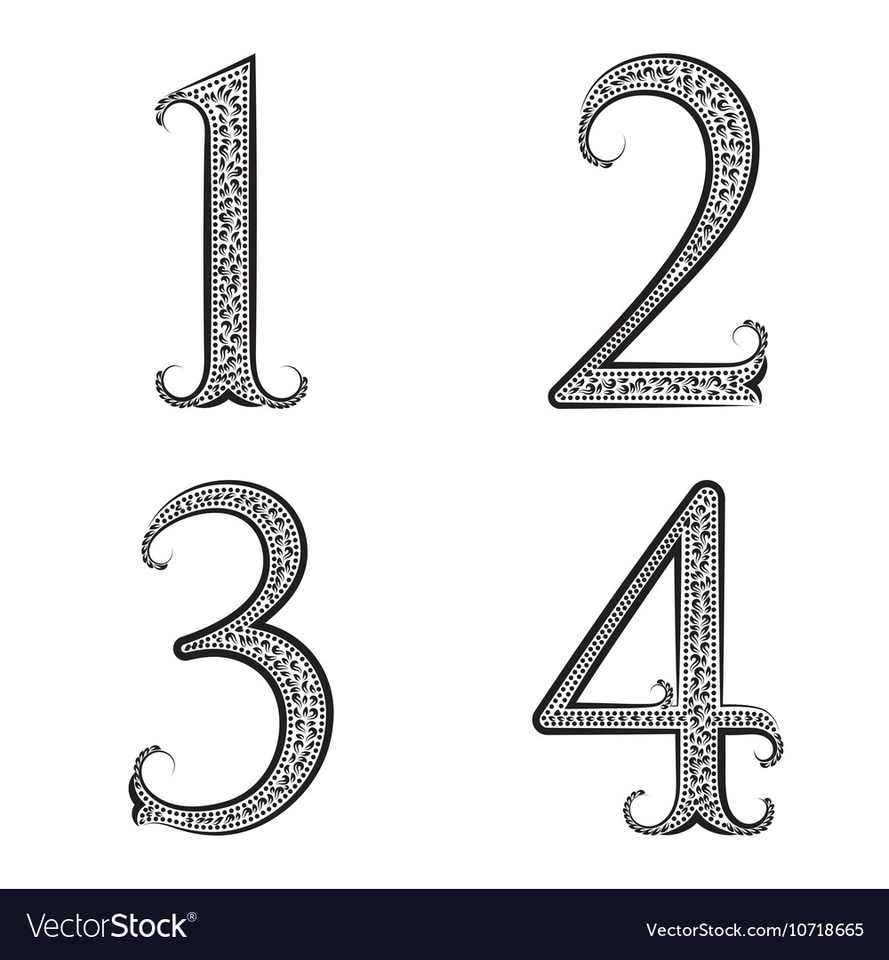 One two three four vintage patterned numbers font Vector Image