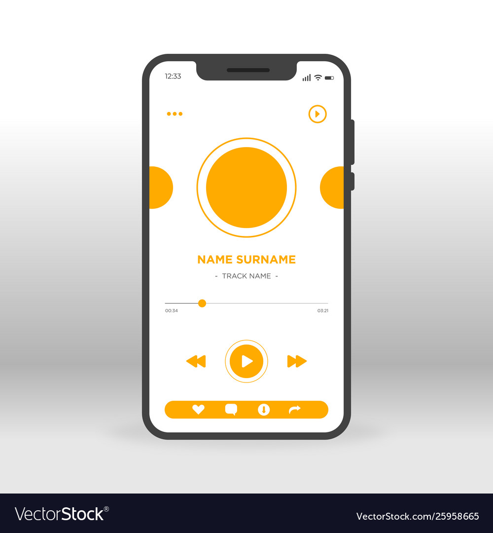 Orange movie player ui ux gui screen for mobile vector image Orange movie player ui ux gui screen for mobile