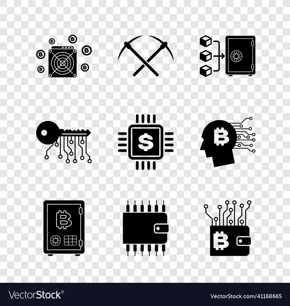 Set asic miner crossed pickaxe proof of stake vector image Set asic miner crossed pickaxe proof of stake