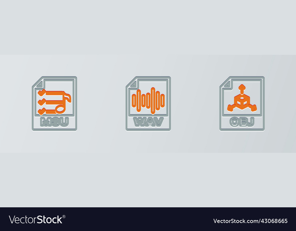 Set line obj file document m3u and wav icon vector image Set line obj file document m3u and wav icon