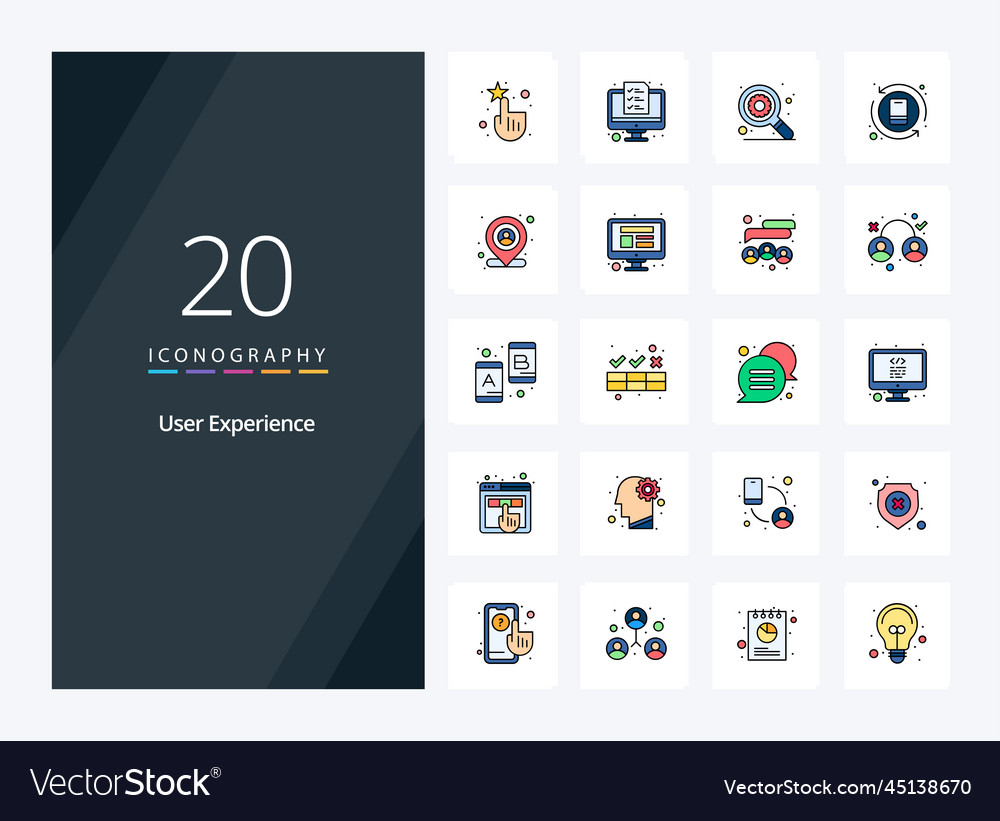 20 user experience line filled icon Royalty Free Vector