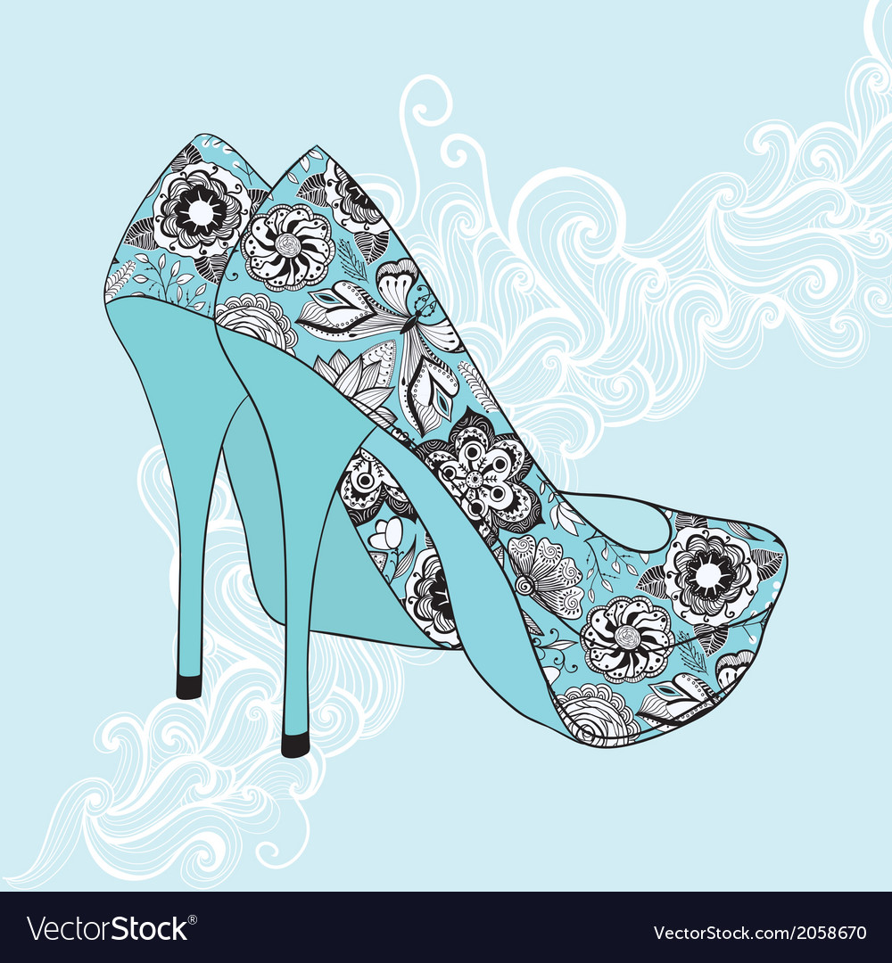 A high-heeled vintage shoes with flowers fabric