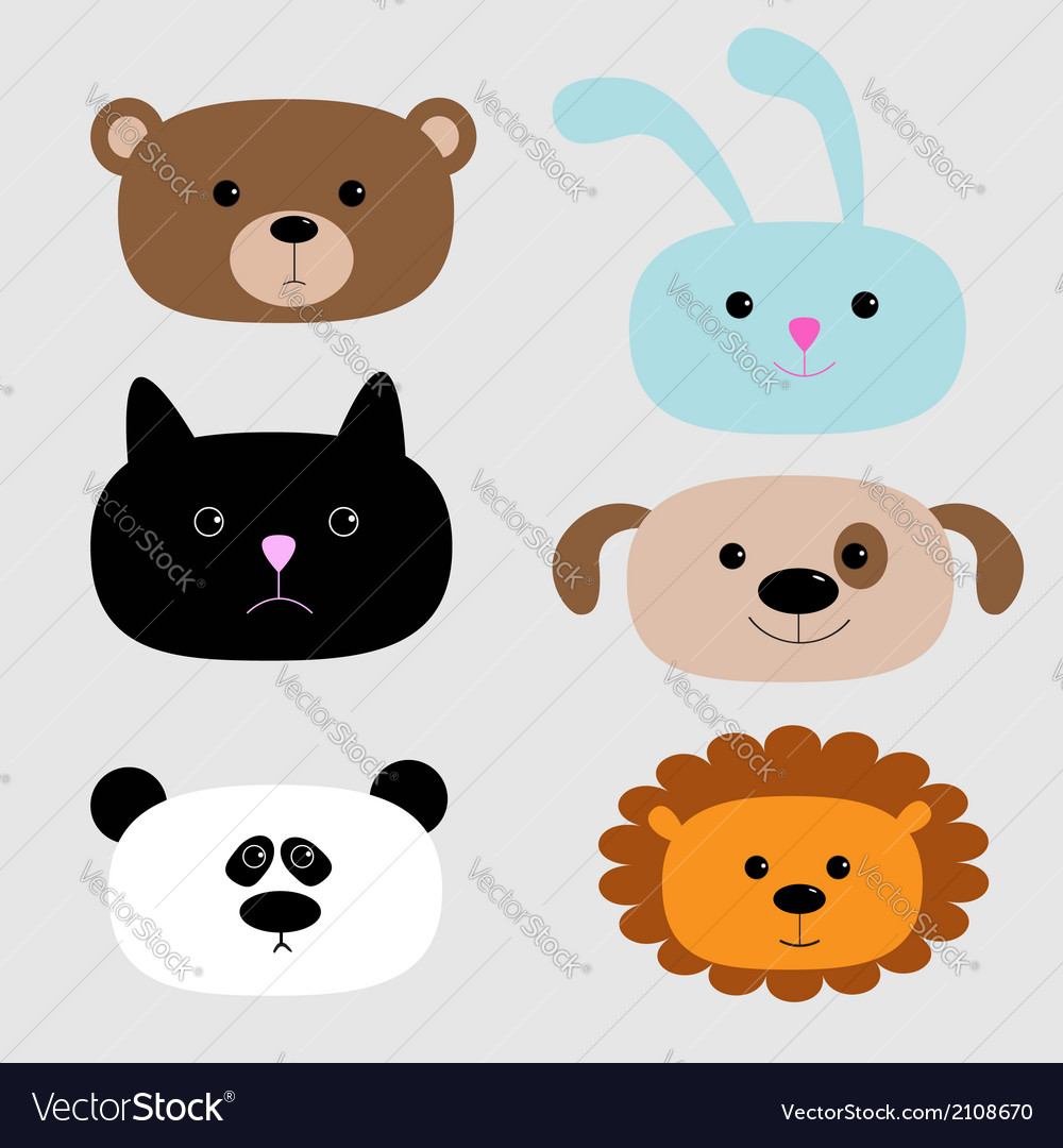 Animal head set cartoon bear rabbit cat dog panda Vector Image Animal head set cartoon bear rabbit cat dog panda Vector Image