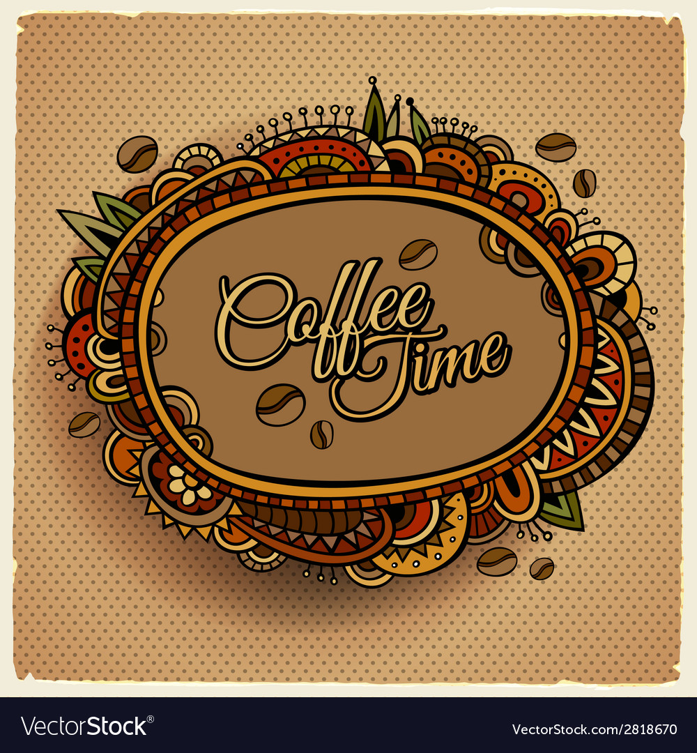 Coffee time decorative border label design Vector Image