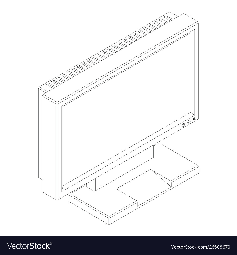 Detailed outline a computer monitor in isometry