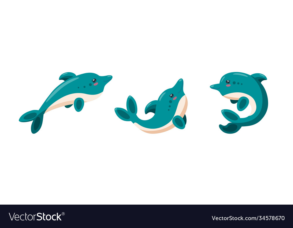 Dolphins isolated in white background set