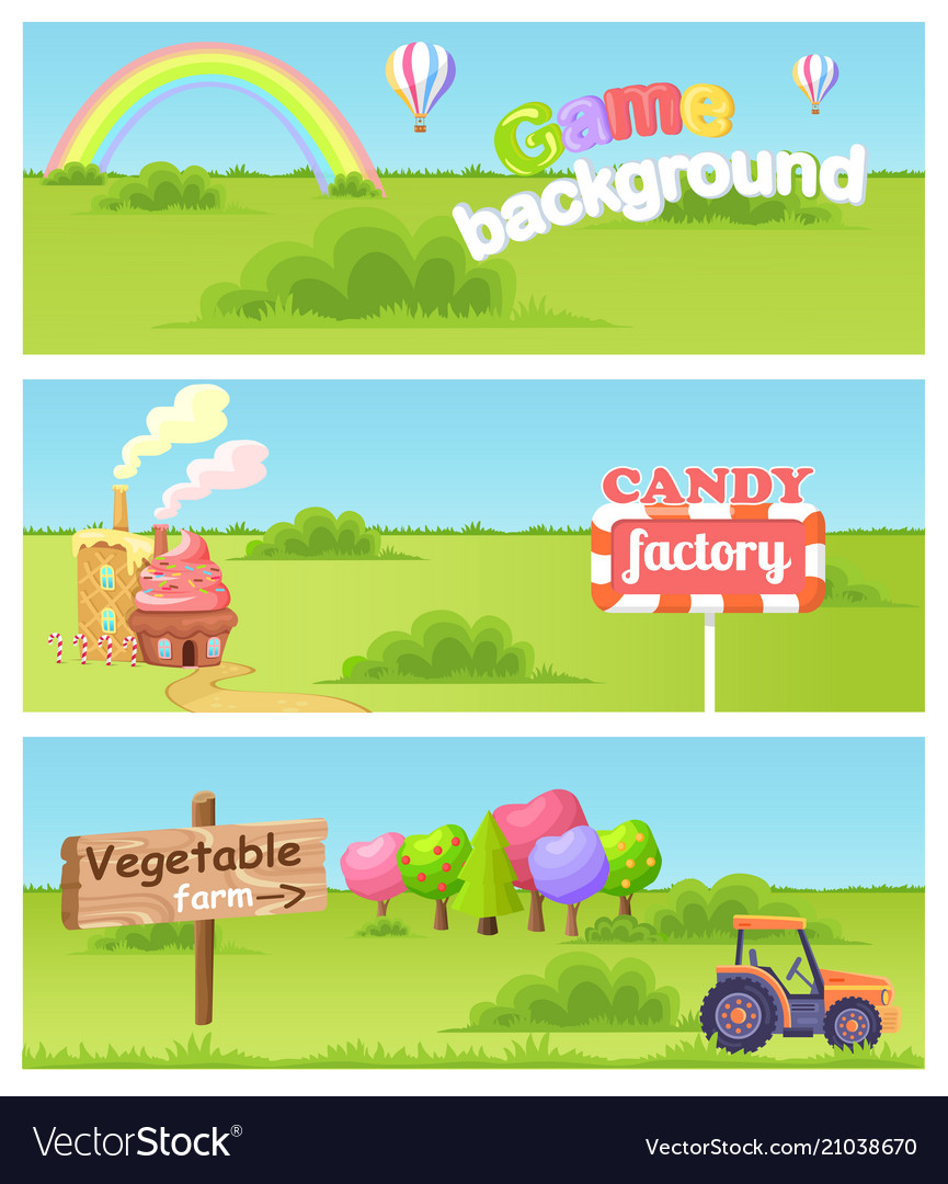 Fairy cartoon flat concept landscapes set