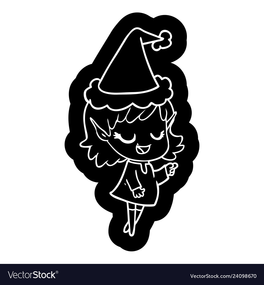 Happy cartoon icon a elf girl pointing wearing Vector Image