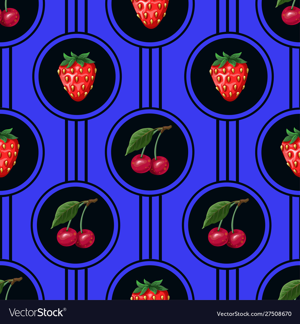 Seamless pattern with cherries in circles