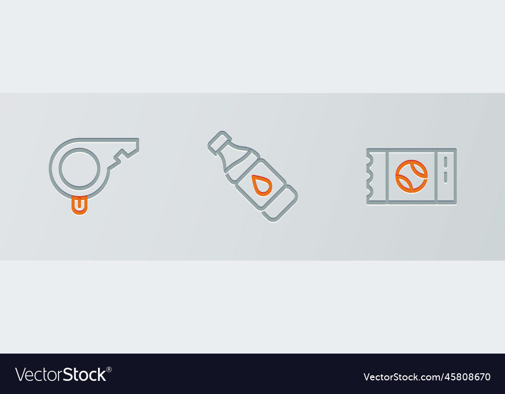 Set line baseball ticket whistle and bottle vector image Set line baseball ticket whistle and bottle