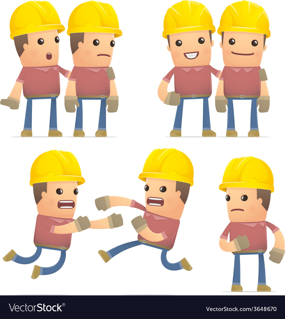 Set of builder character in different poses