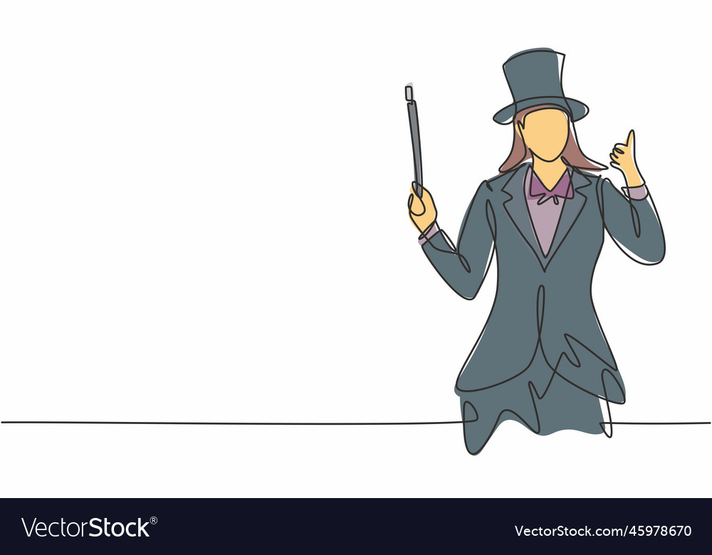 Single one line drawing of female magician