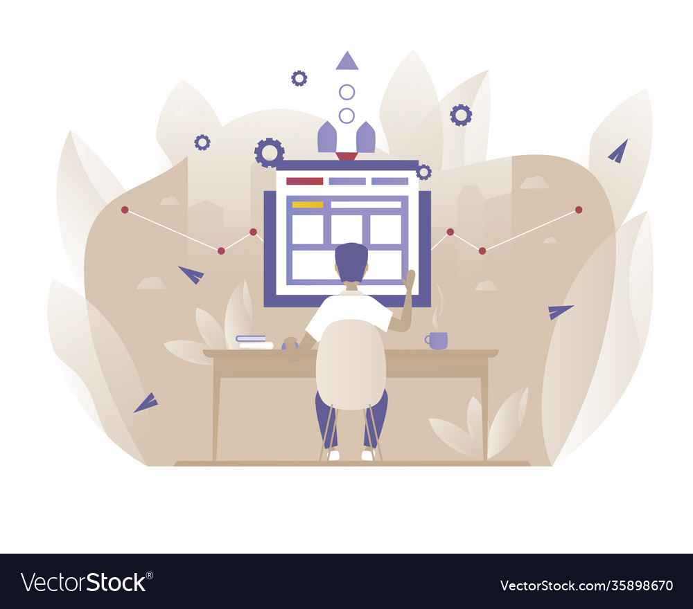 Worker man using computer seo picture vector image Worker man using computer seo picture
