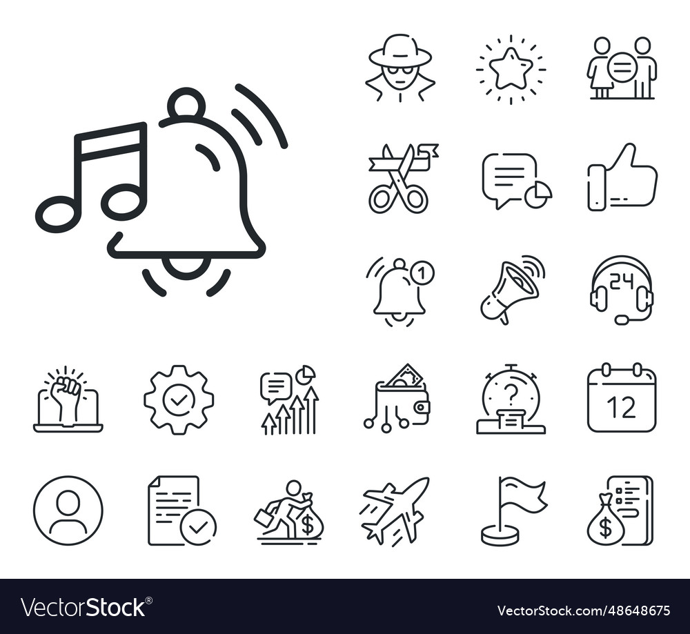 Alarm clock sound line icon reminder bell music