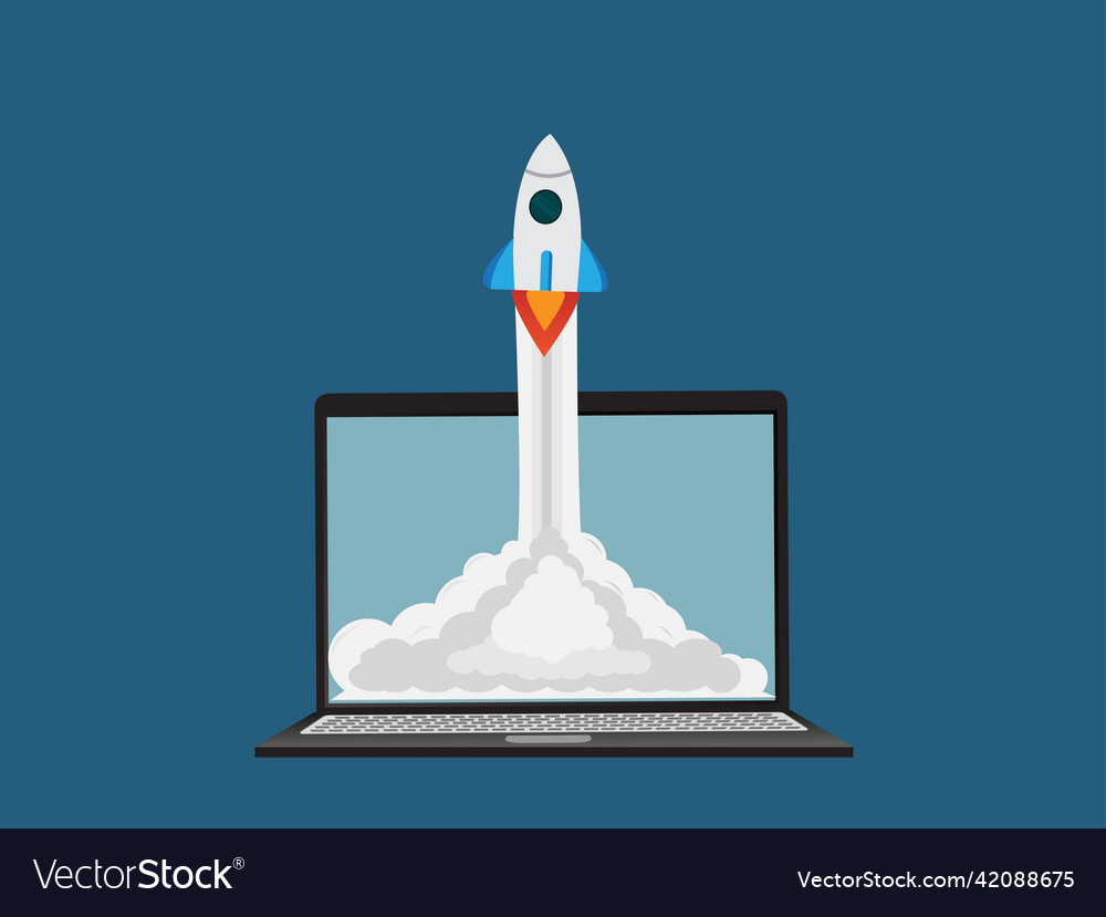 Business start ideas with laptops and rockets