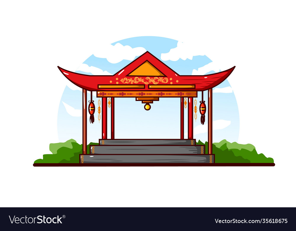 Chinese gazebo against a clear cloudy sky Vector Image