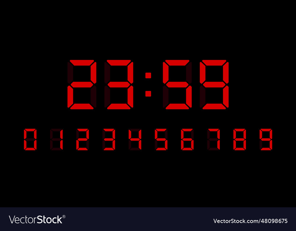 Digital clock number set vector image Digital clock number set
