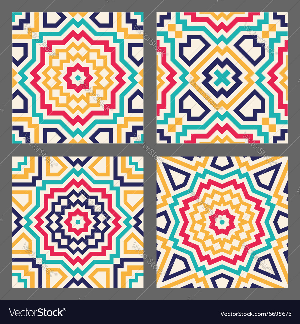 Four tiles with abstract geometric pattern