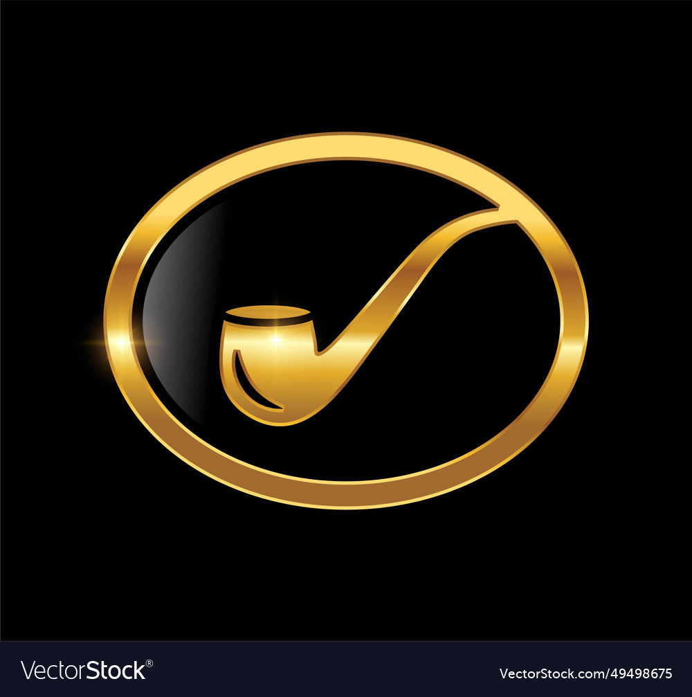 Golden tobacco pipe logo icon Royalty Free Vector Image