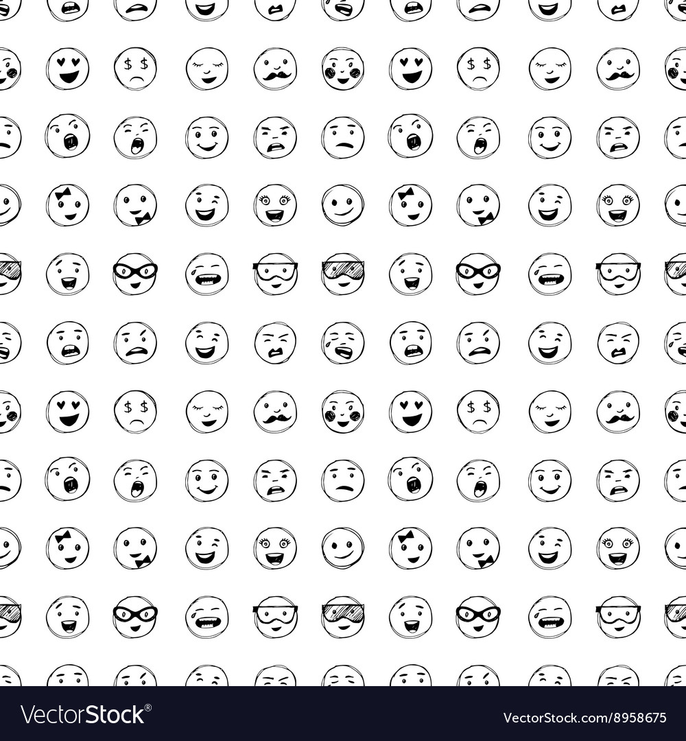 Hand-Drawn Line Pattern of Smiles