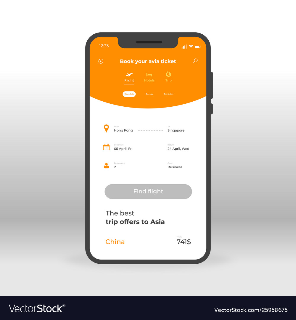 Orange online airways booking ui ux gui screen Vector Image