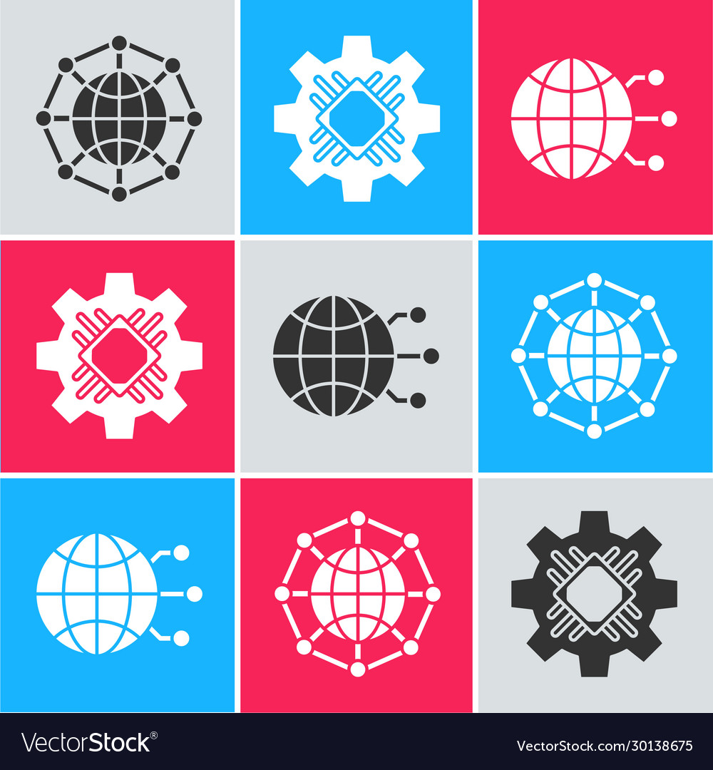 Set global technology or social network processor vector image Set global technology or social network processor