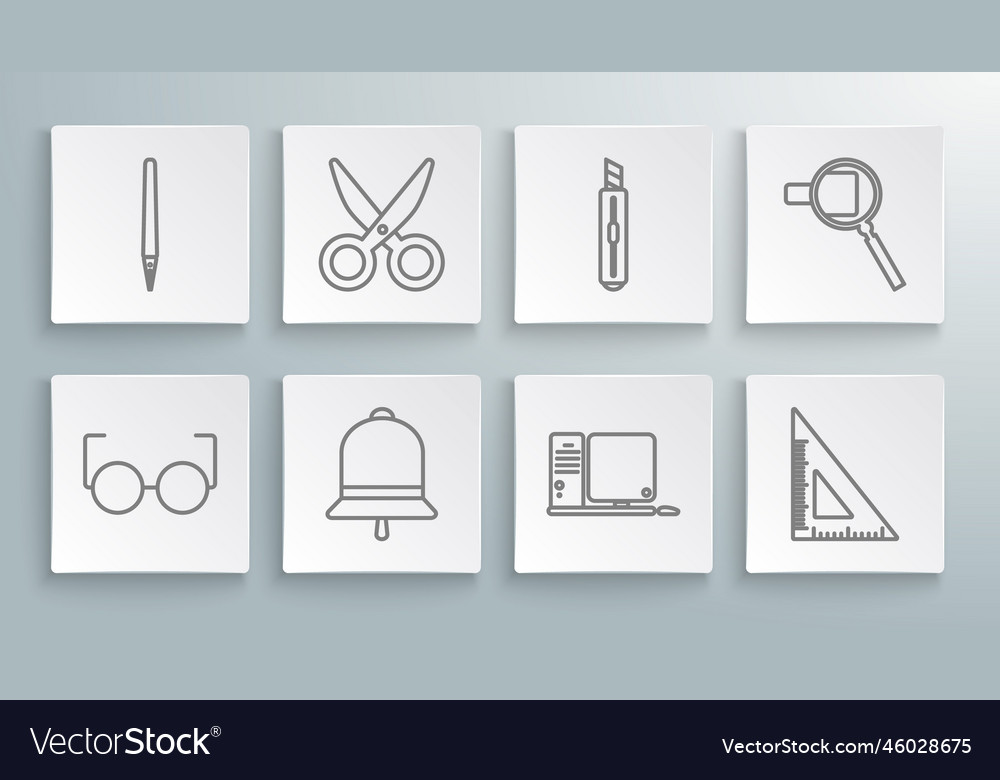Set line glasses scissors ringing bell computer vector image Set line glasses scissors ringing bell computer